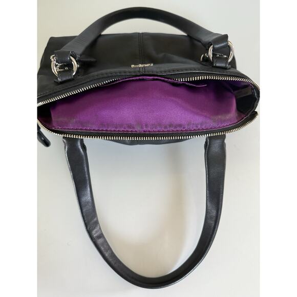 Coach Black Leather Handbag Zipper Purple Interior 10.5”x5”x6” - Picture 12 of 13